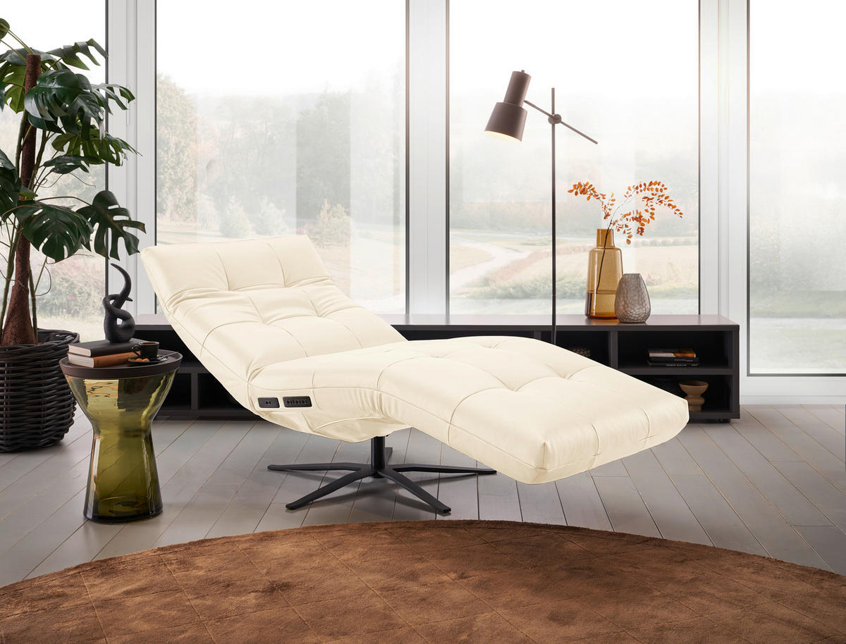 RELAXLIEGE in Echtleder Creme  - Creme/Schwarz, MODERN, Leder/Metall (82/53-115/156-206cm) - Pure Home Comfort