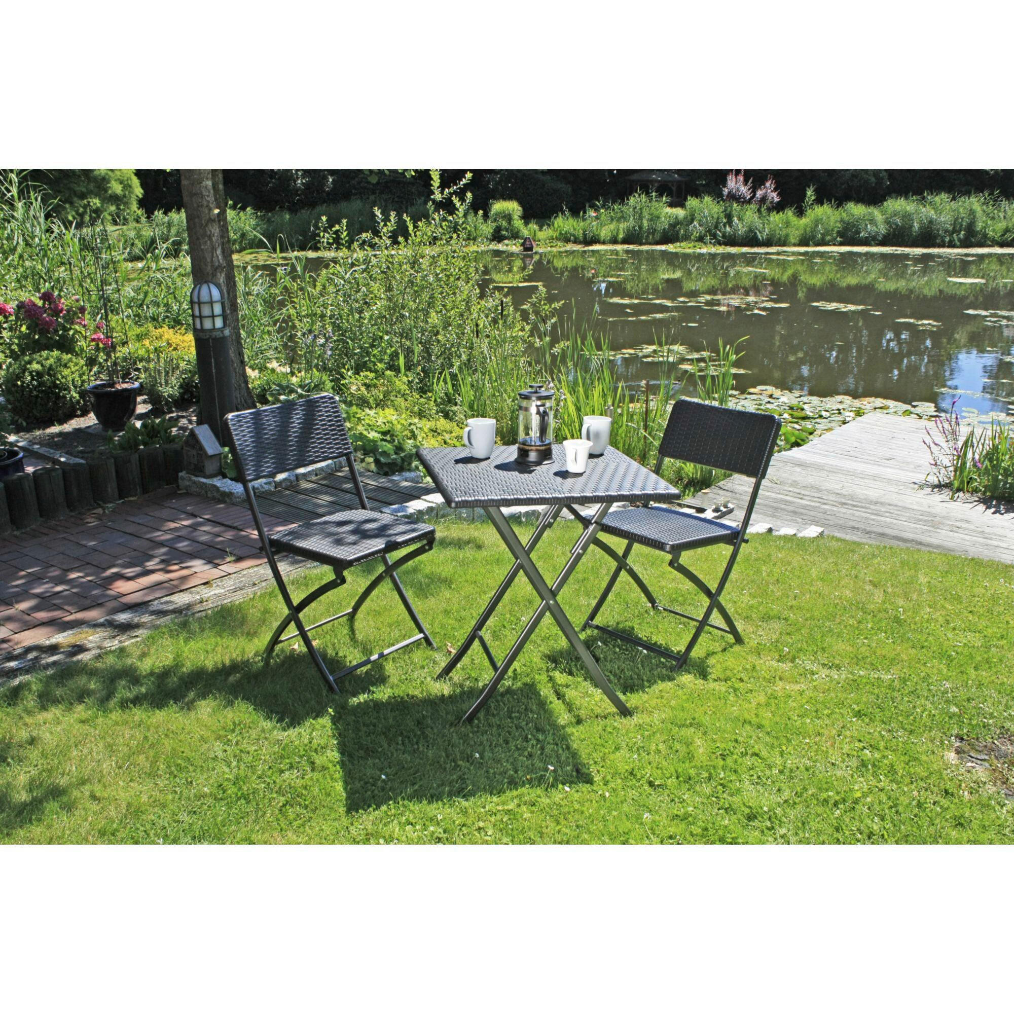 Thumbnail - Gardenson Balkonset, Schwarz, Metall, Kunststoff, 3-teilig, X-Form, 62x74x62 cm, Tisch klappbar, regenabweisend, UV-best...