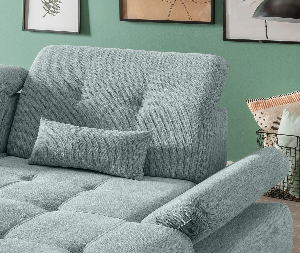 ECKSOFA Blau Chenille  - Chromfarben/Blau, Design, Textil/Metall (300/196cm) - Livetastic