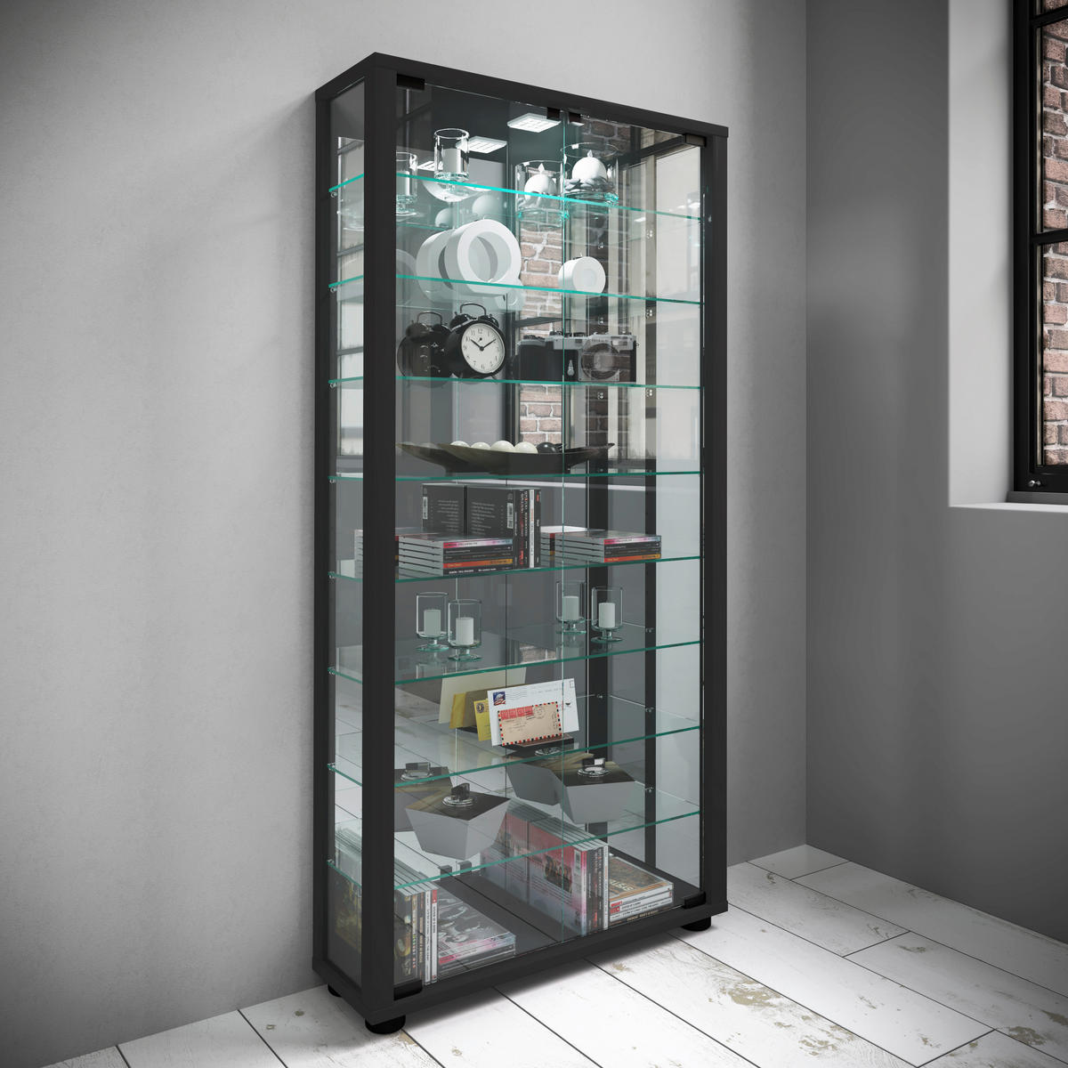 VITRINE in Schwarz  - Schwarz, Modern, Glas/Holzwerkstoff (59/114,8/18cm) - MID.YOU