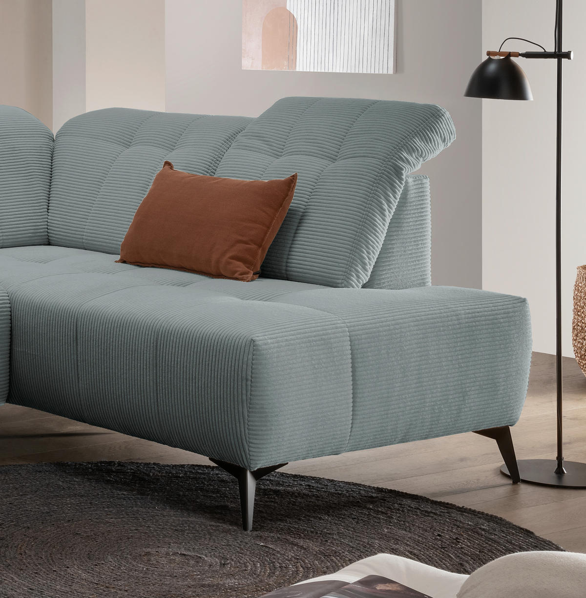 WOHNLANDSCHAFT SANO Hellblau Cord  - Schwarz/Hellblau, MODERN, Textil/Metall (180/337/200cm) - Livetastic