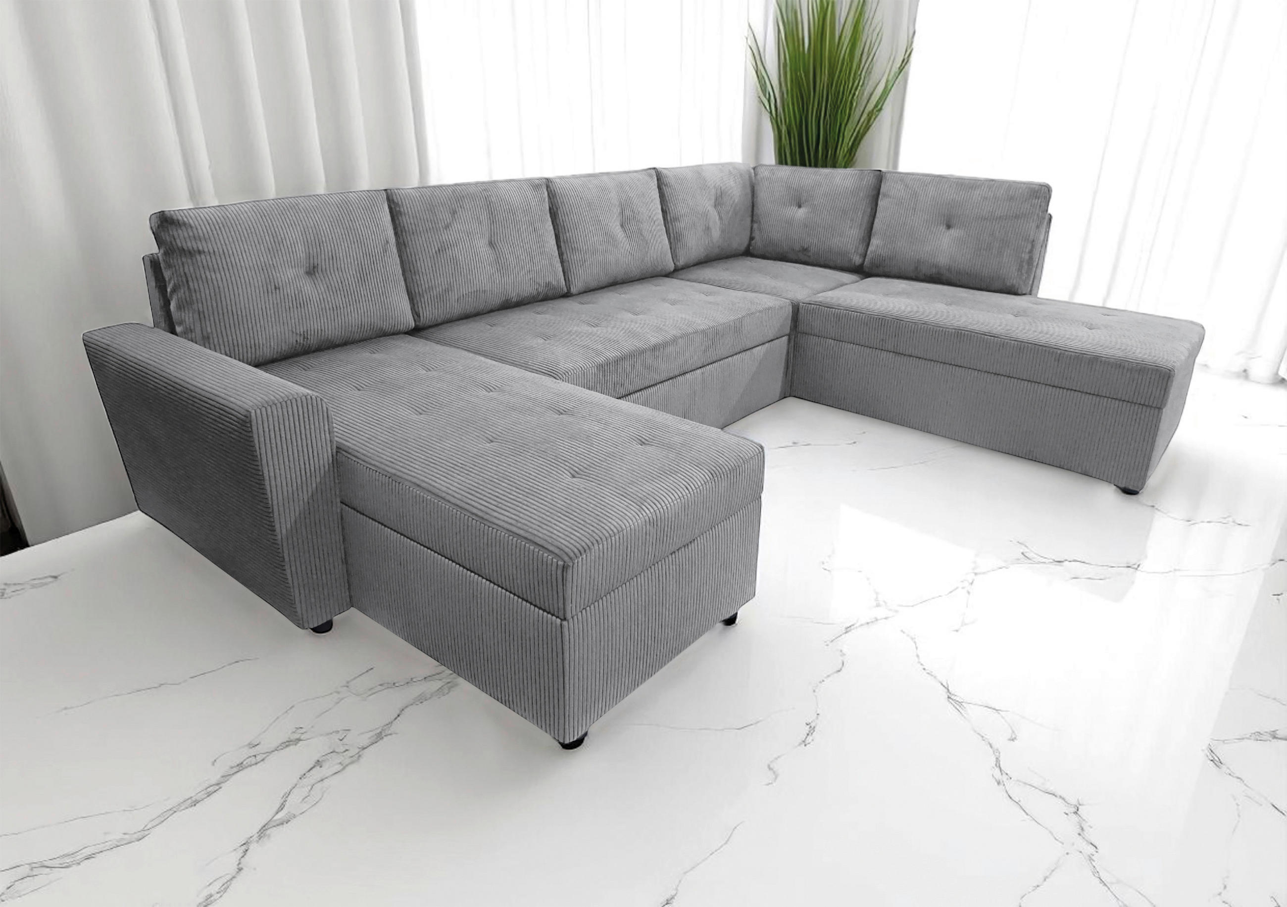 WOHNLANDSCHAFT TERMOLI Hellgrau Cord  - Hellgrau/Schwarz, Design, Kunststoff/Textil (155/297/212cm) - MID.YOU