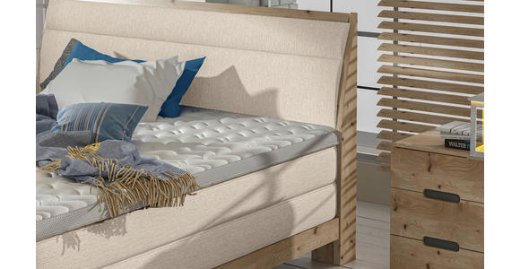 BOXSPRINGBETT 140/200 cm,  in Beige, gepolstertes Kopfteil, Topper, Matratzen, H3 + H3 = fest  - Eichefarben/Beige, Natur, Holz/Textil (140/200cm) - Valnatura