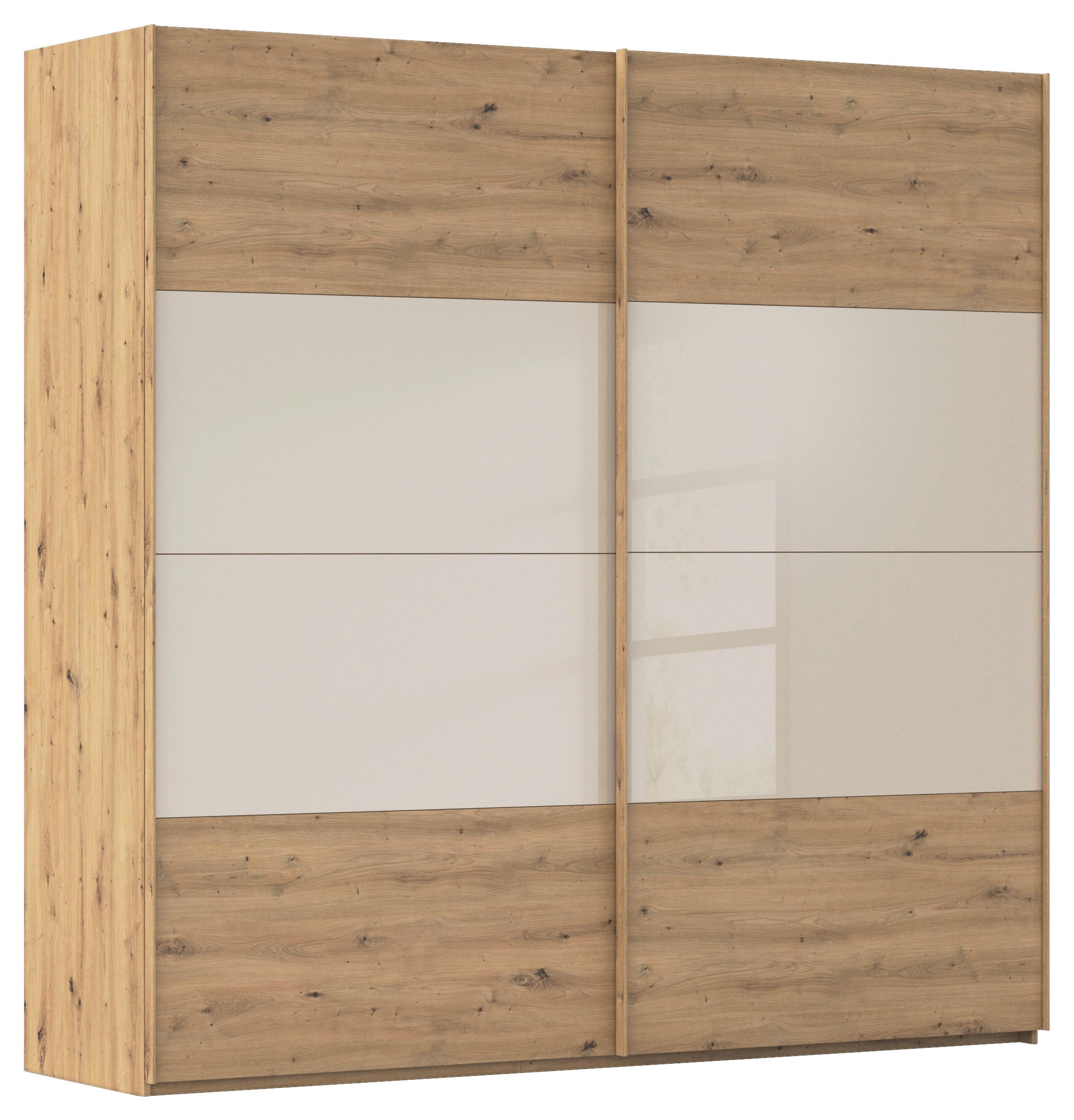 SCHWEBETÜRENSCHRANK 226/223/68 cm 2-türig Champagner, Eiche Artisan  - Champagner/Eichefarben, Design, Glas/Holzwerkstoff (226/223/68cm) - Xora