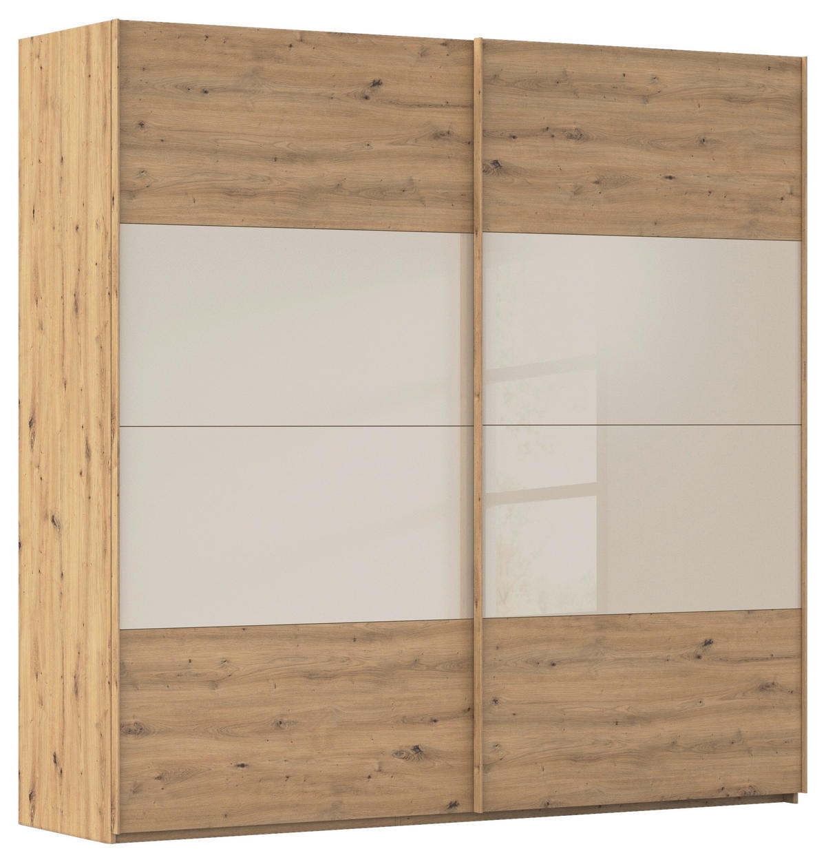 SCHWEBETÜRENSCHRANK 226/223/68 cm 2-türig Champagner, Eiche Artisan  - Champagner/Eichefarben, Design, Glas/Holzwerkstoff (226/223/68cm) - Xora