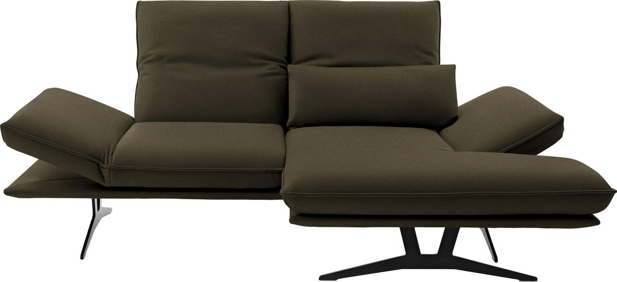 ECKSOFA in Echtleder Olivgrün  210/130 cm  - Schwarz/Olivgrün, Design, Leder/Metall (210/130cm) - Dieter Knoll