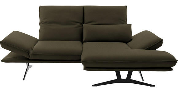 ECKSOFA in Echtleder Olivgrün 210/130 cm - Schwarz/Olivgrün, Design, Leder/Metall (210/130cm) - Dieter Knoll