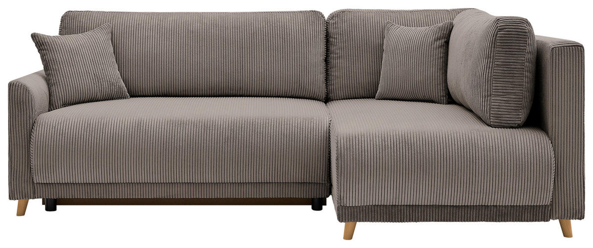 ECKSOFA MILOS Hellbraun Cord Rückenkissen, Bettkasten, Schlaffunktion, Rücken echt  - Hellbraun/Naturfarben, Design, Textil (224/148cm) - P & B
