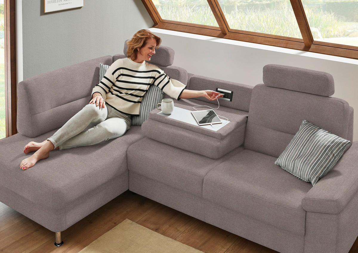 ECKSOFA Flachgewebe Altrosa  - Alufarben/Altrosa, Konventionell, Textil/Metall (160/244cm) - Beldomo Comfort
