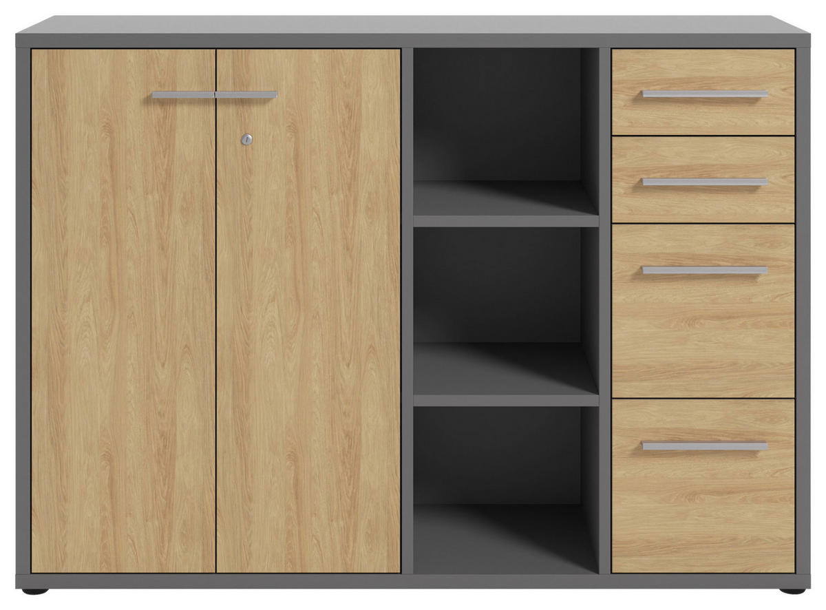 SIDEBOARD Texas  in 154,9/110/40 cm  - Alufarben/Schwarz, MODERN, Holzwerkstoff/Kunststoff (154,9/110/40cm)