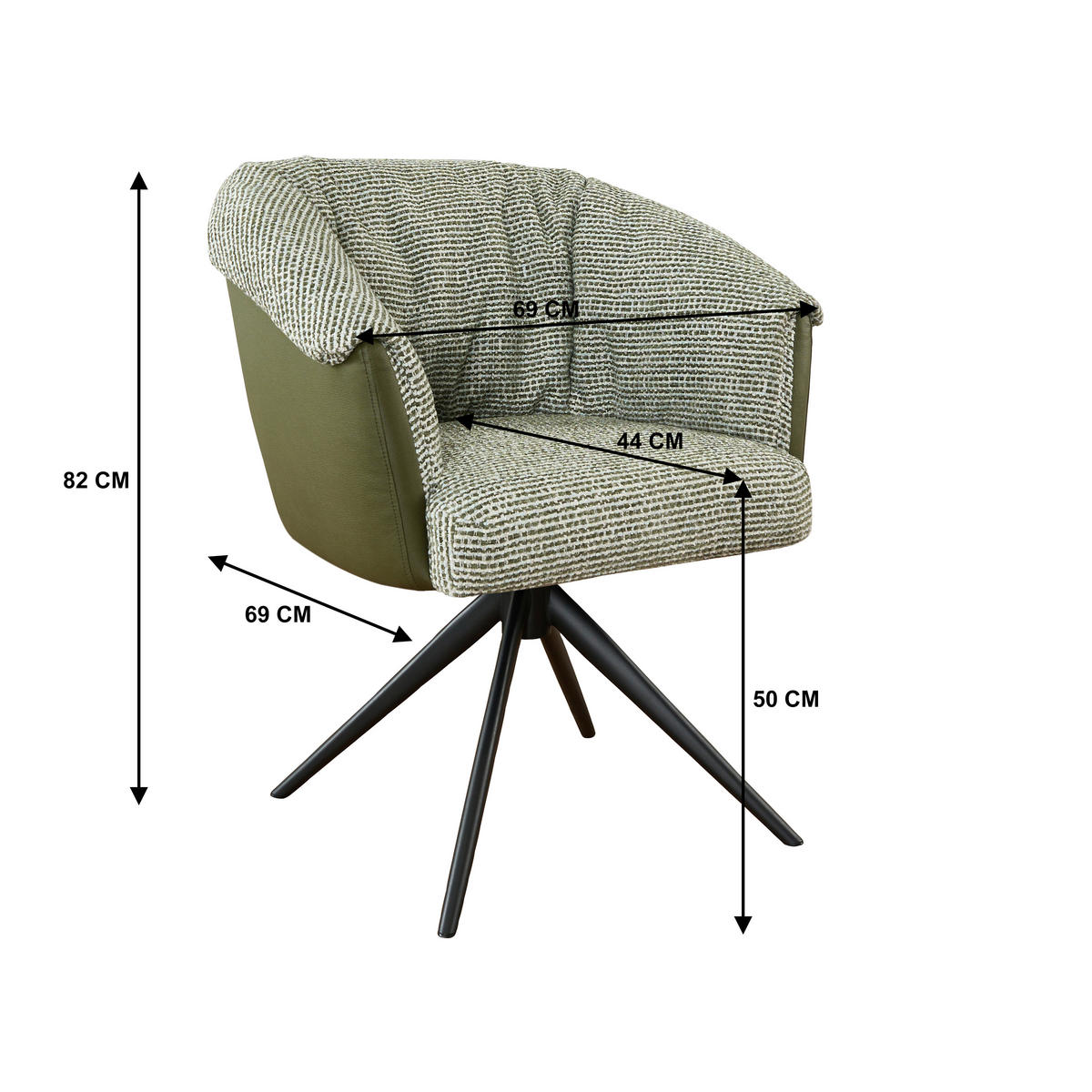 ARMLEHNSTUHL , Stoffauswahl, Sitzfläche 180° drehbar , Webstoff  - Schwarz/Grün, Design, Textil/Metall (69/80/68cm) - Novel