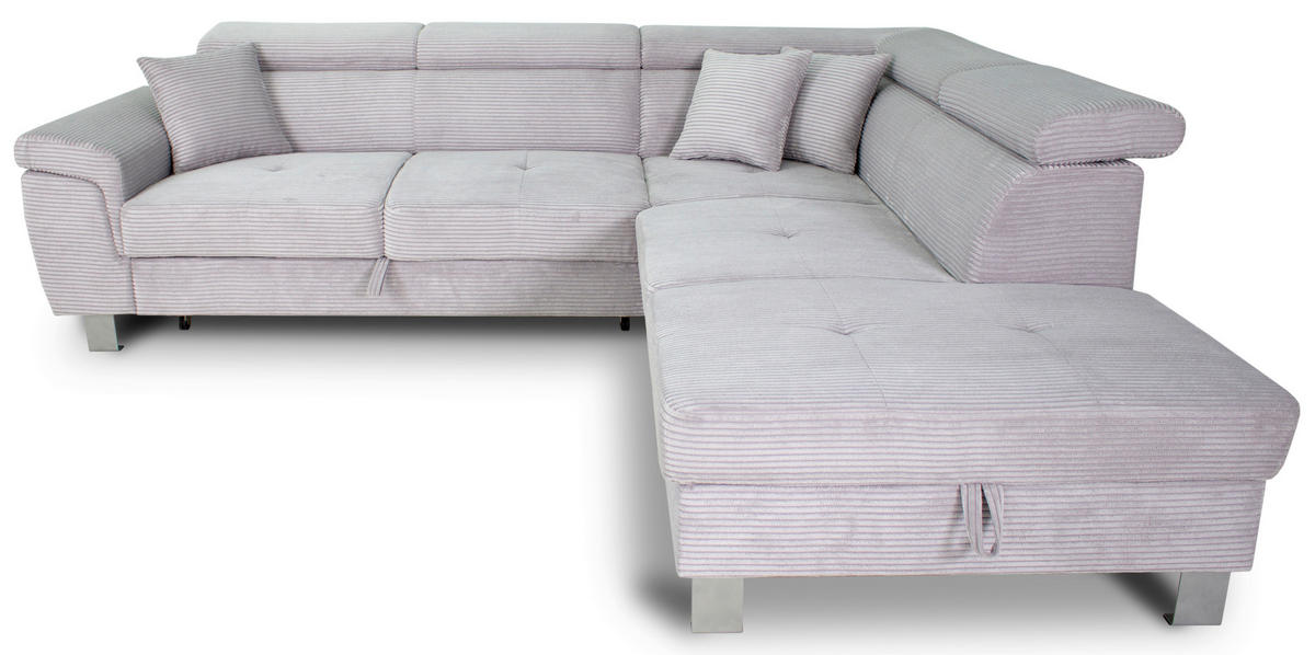 ECKSOFA in Cord Hellgrau  - Silberfarben/Hellgrau, Design, Textil/Metall (257/226cm) - Xora