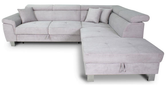 ECKSOFA inkl. Funktionen Hellgrau Cord - Silberfarben/Hellgrau, Design, Textil/Metall (257/226cm) - Xora