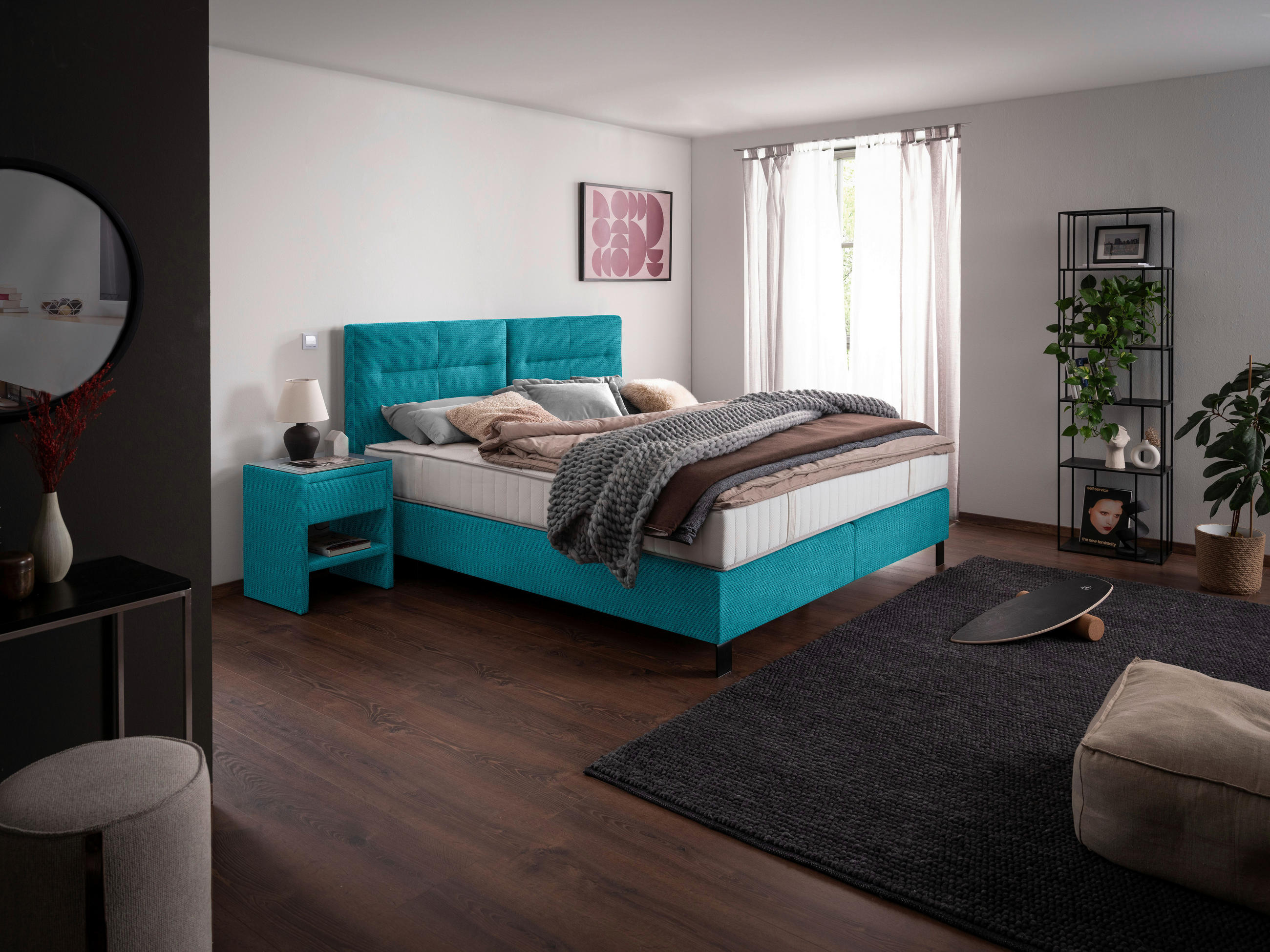 BOXSPRINGBETT 240/220 cm  in Türkis  - Türkis/Schwarz, Konventionell, Textil/Metall (240/220cm) - Esposa