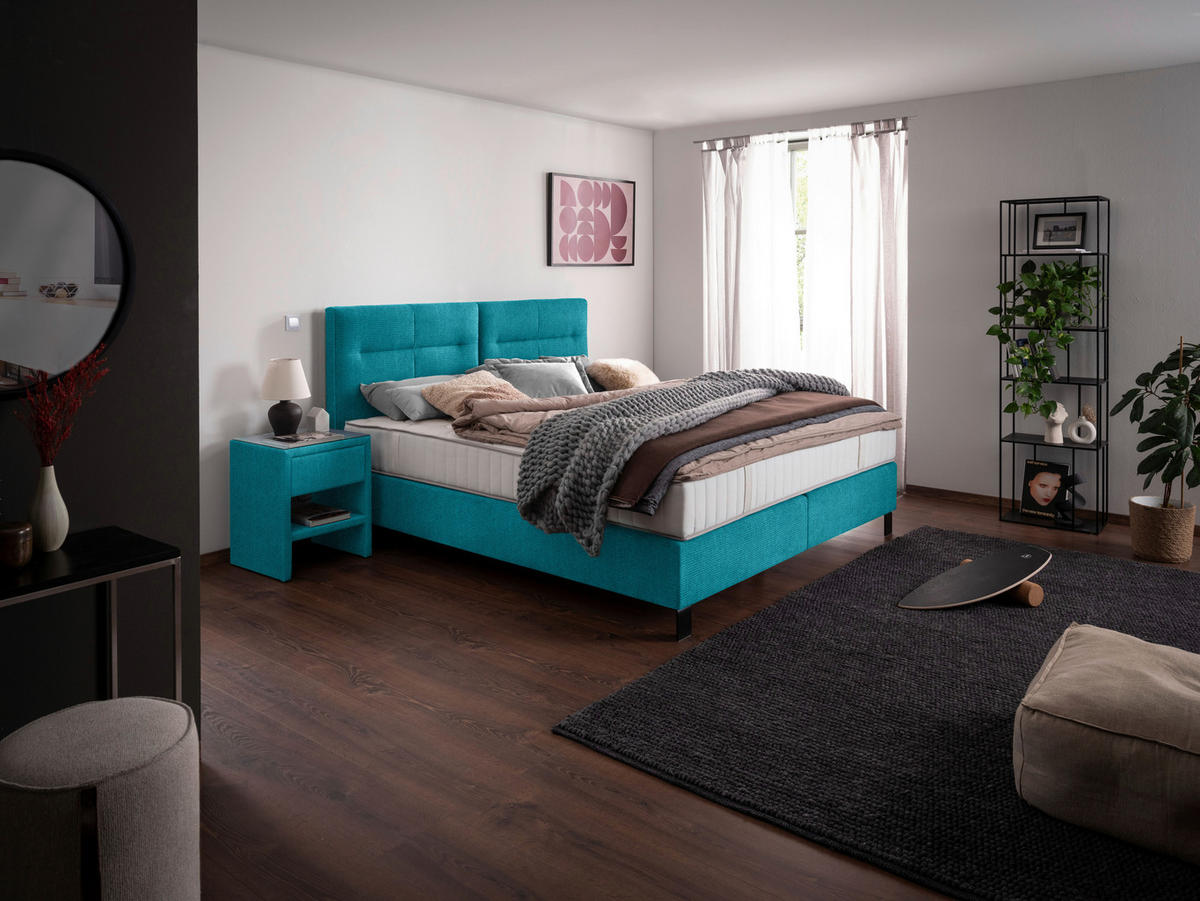 BOXSPRINGBETT 240/220 cm  in Türkis  - Türkis/Schwarz, Konventionell, Textil/Metall (240/220cm) - Esposa