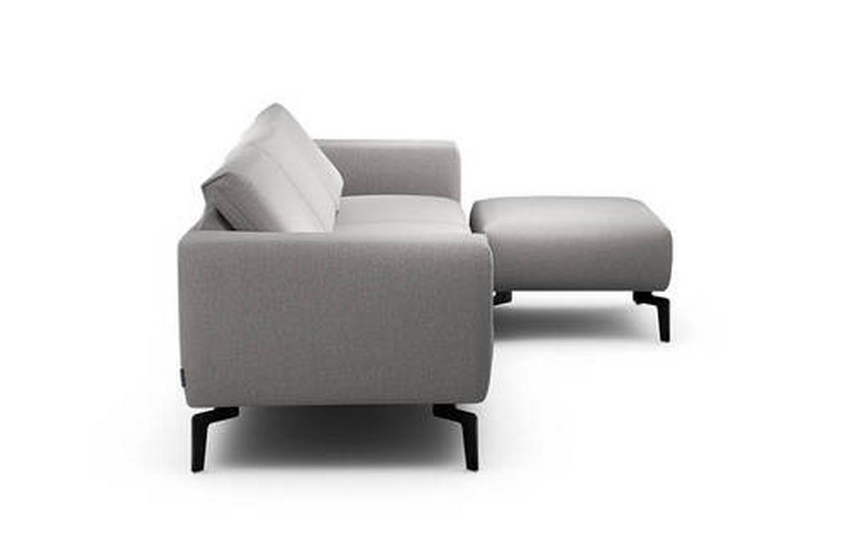 Dreisitzer inkl. Hocker in Chenille Hellgrau  - Hellgrau/Schwarz, Design, Textil/Metall (250/86/86-94cm) - SENSOO