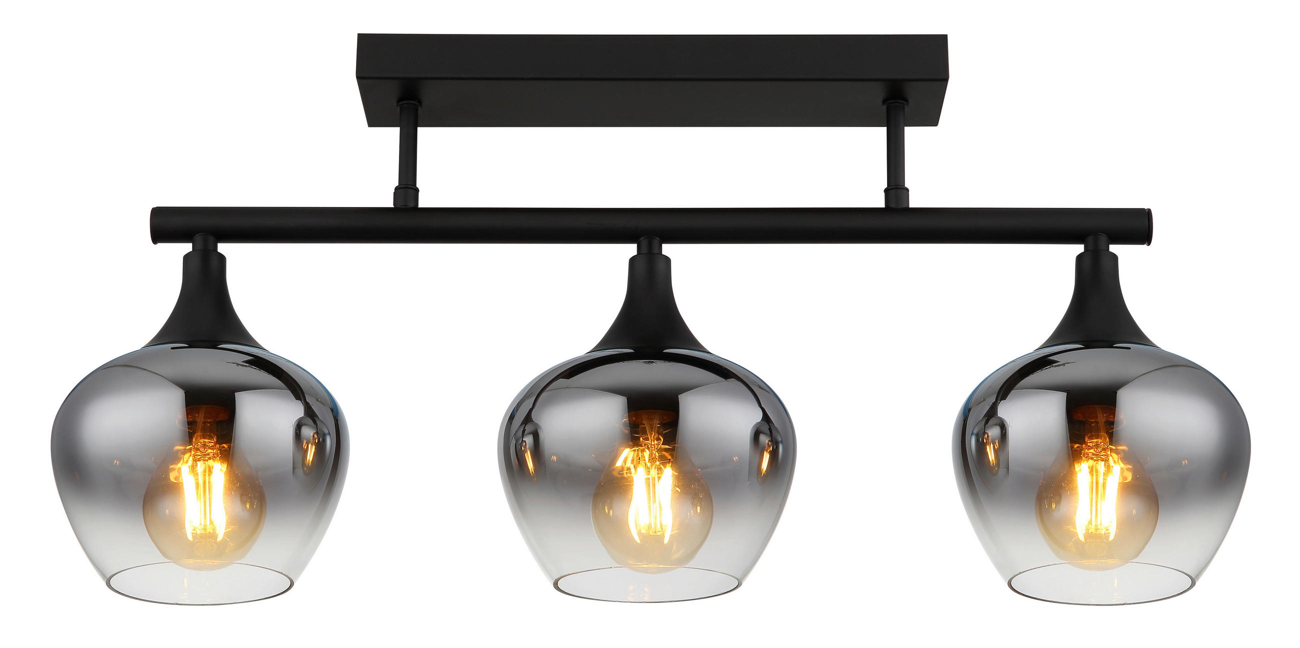 STROPNÉ SVIETIDLO, 65/15/28,5 cm - čierna, Design, kov/sklo (65/15/28,5cm) - Globo