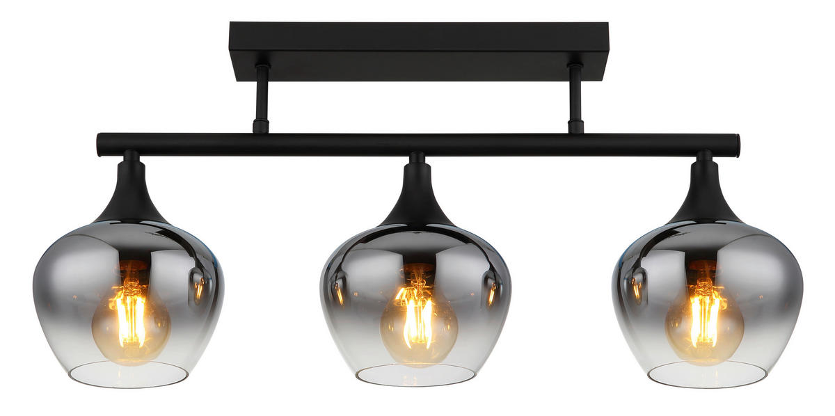 DECKENLEUCHTE    65/15/28,5 cm  - Schwarz, Design, Glas/Metall (65/15/28,5cm) - Globo