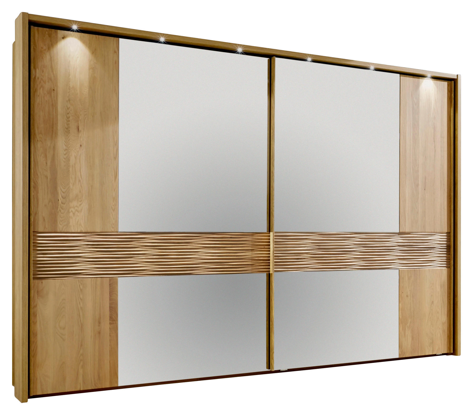 OMARA Z DRSNIMI VRATI, delno masivno hrast barve hrasta  - barve kroma/barve hrasta, Konvencionalno, kovina/leseni material (250/217/67cm) - Dieter Knoll