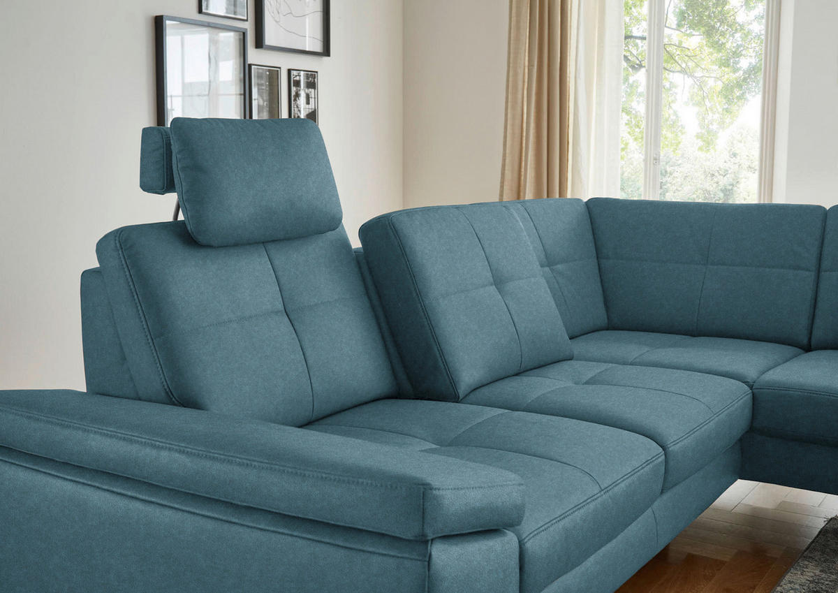 ECKSOFA in Lederlook, Mikrofaser Blau  261/194 cm  - Blau/Schwarz, Design, Textil/Metall (261/194cm) - Beldomo System