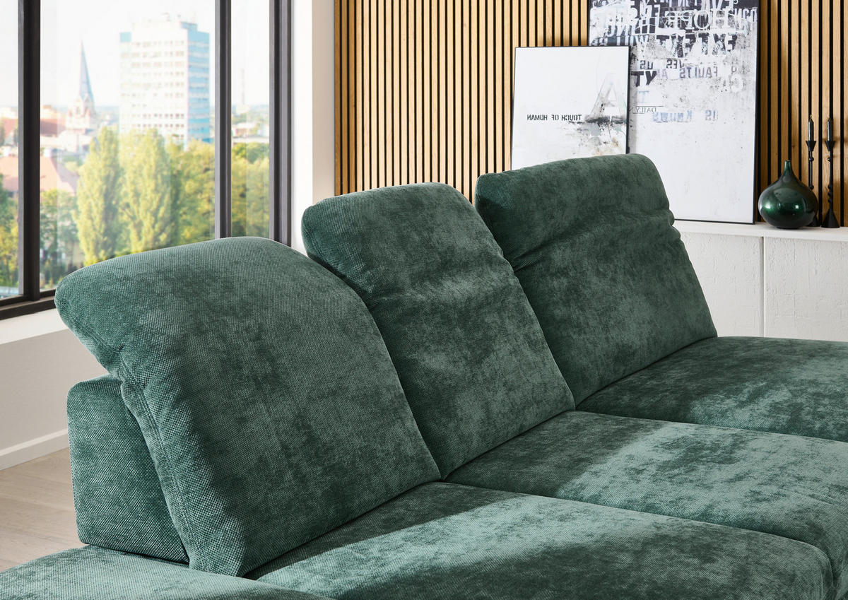 ECKSOFA Dunkelgrün Chenille  - Dunkelgrün/Schwarz, Design, Textil/Metall (288/198cm) - Beldomo Style