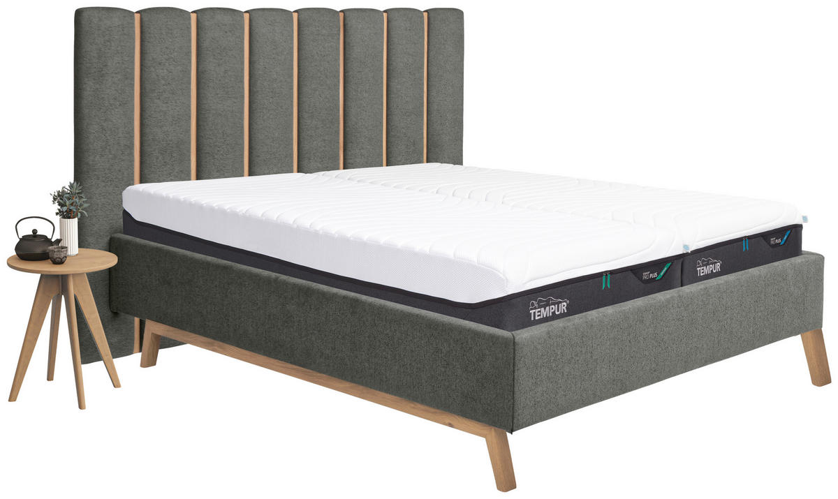 BETT MIT MATRATZEN SOFT+MEDIUM Matratze, Lattenrost Grau 180/200 cm  - Grau, KONVENTIONELL, Holz/Kunststoff (180/200cm) - Tempur