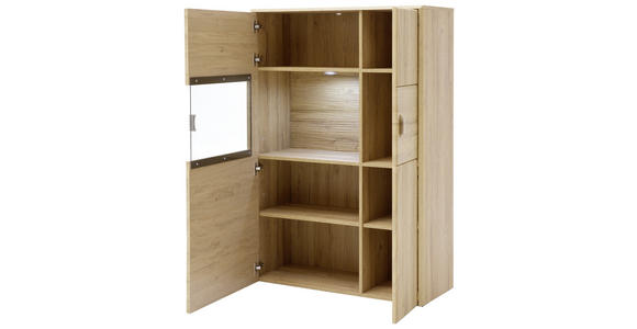 HIGHBOARD 94/139/39 cm  in Eichefarben  - Eichefarben/Silberfarben, KONVENTIONELL, Glas/Holzwerkstoff (94/139/39cm) - Cantus