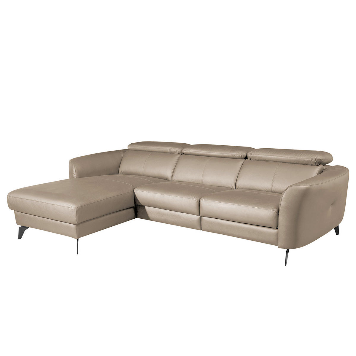 ECKSOFA Hellgrau Echtleder Lederlook  - Hellgrau/Schwarz, Design, Leder/Textil (183/261cm) - Livetastic