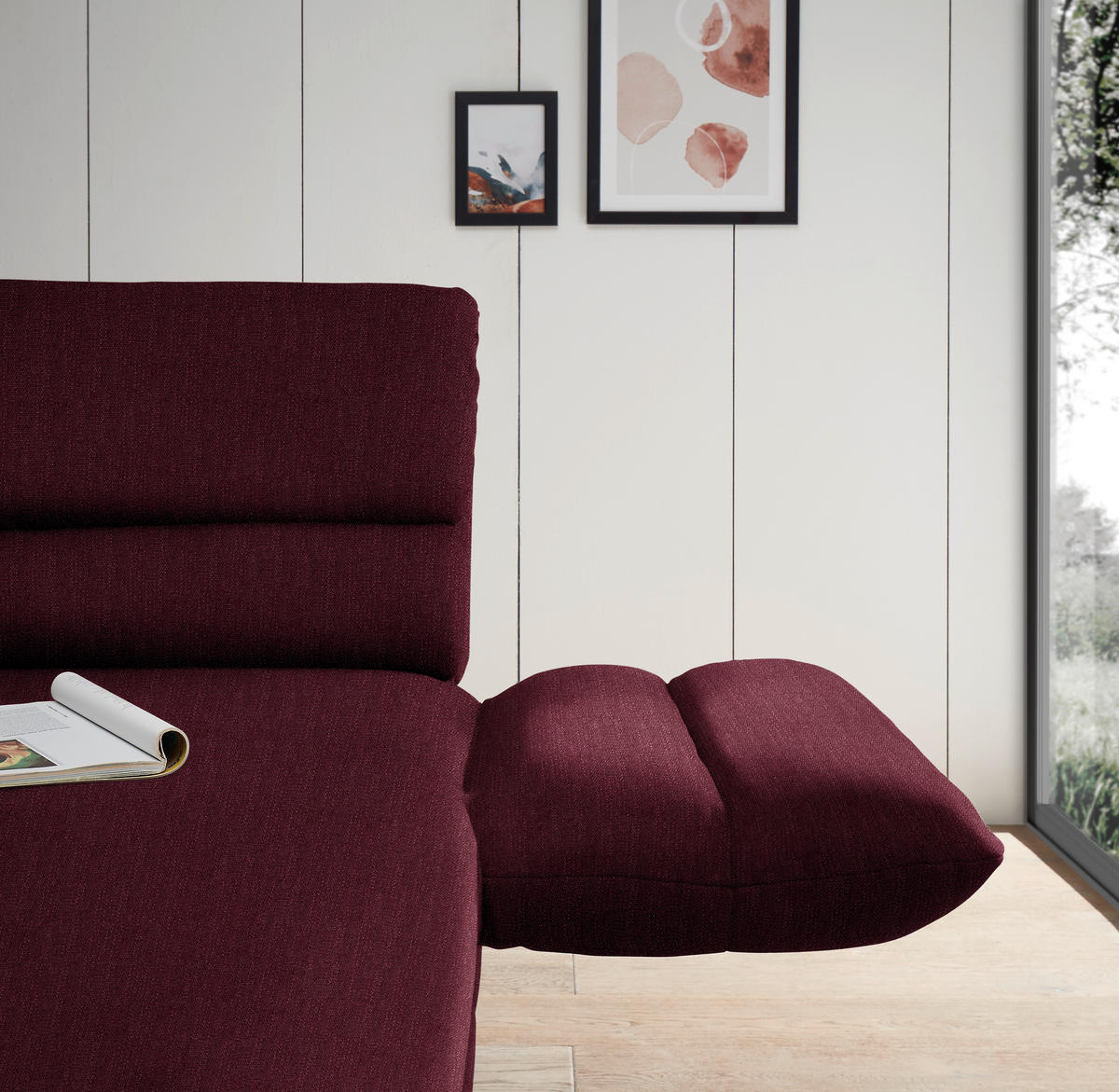 ECKSOFA in Flachgewebe Weinrot  - Weinrot/Schwarz, Design, Textil/Metall (279-327/176-217cm) - Dieter Knoll