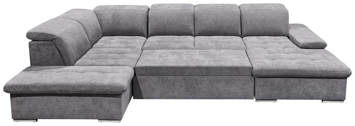 WOHNLANDSCHAFT in Mikrovelours Grau  - Dunkelgrau/Silberfarben, KONVENTIONELL, Kunststoff/Textil (240/340/188cm) - MID.YOU