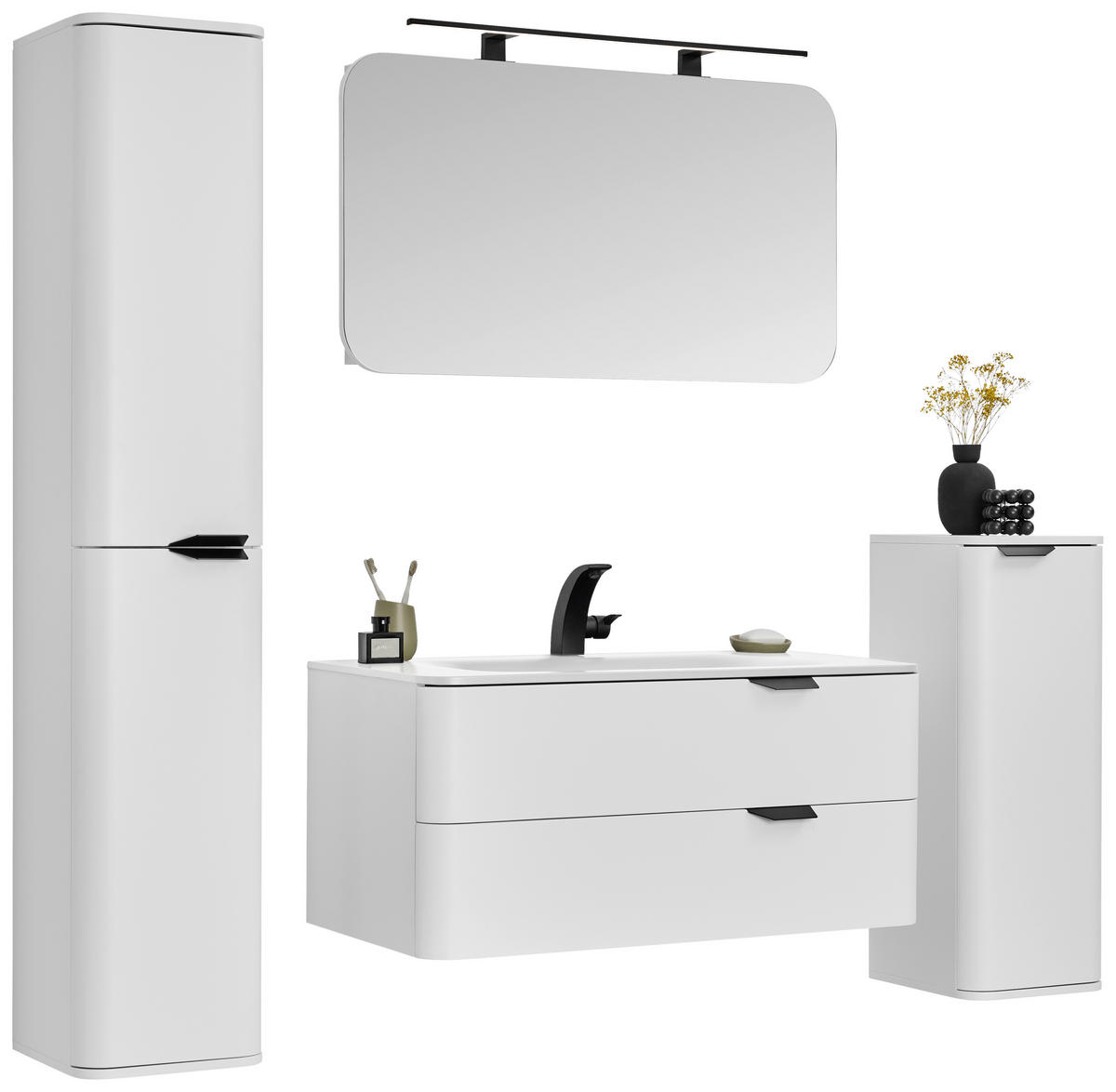 WASCHTISCHKOMBI 100 cm  - Weiss/Schwarz, Design, Holzwerkstoff/Stein (100cm) - home24