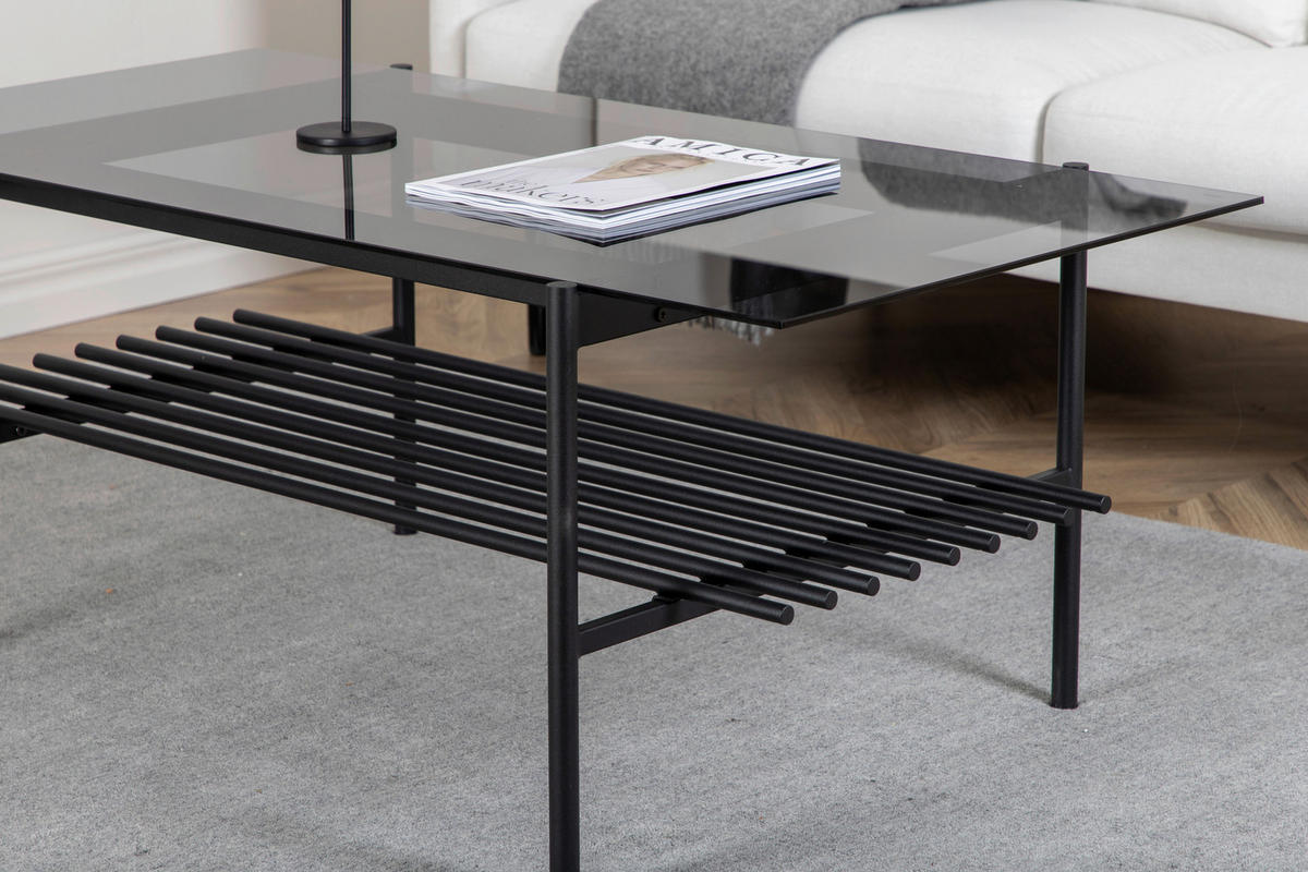 COUCHTISCH in Metall, Glas 120/60/48 cm  - Schwarz, Design, Glas/Metall (120/60/48cm) - Livetastic