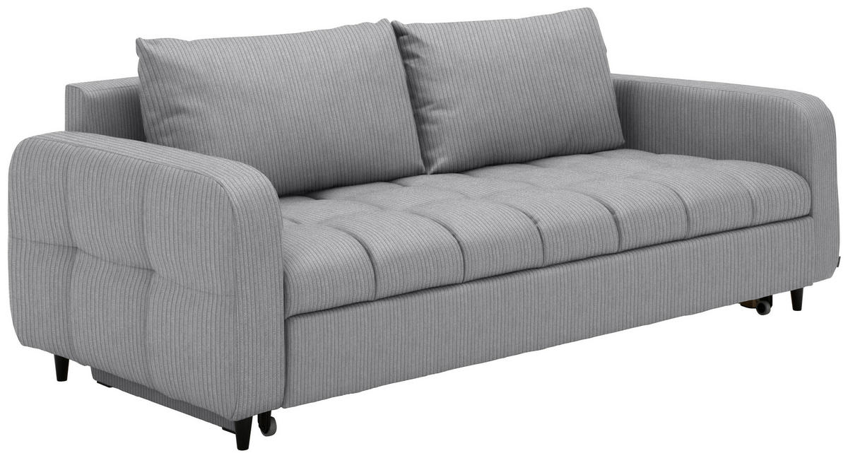 SCHLAFSOFA Cord, Velours Hellgrau Stoffauswahl, Bettfunktion erhältlich, Rücken echt, Armteil links, Armteil rechts  - Hellgrau/Schwarz, Design, Holz/Textil (236/88/101cm) - Lomoco