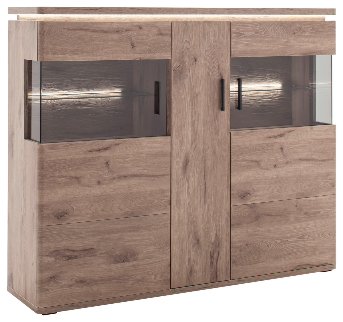 HIGHBOARD Eiche dunkel  150/124/38 cm  - Eiche dunkel/Anthrazit, Konventionell, Glas/Holzwerkstoff (150/124/38cm) - Cantus