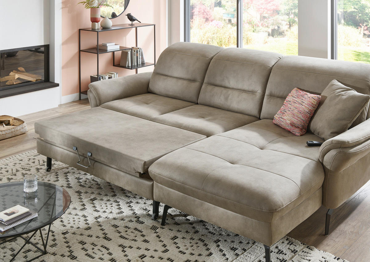 ECKSOFA in Flachgewebe Graubraun  - Graubraun/Schwarz, Konventionell, Textil/Metall (260/181cm) - Beldomo Speed