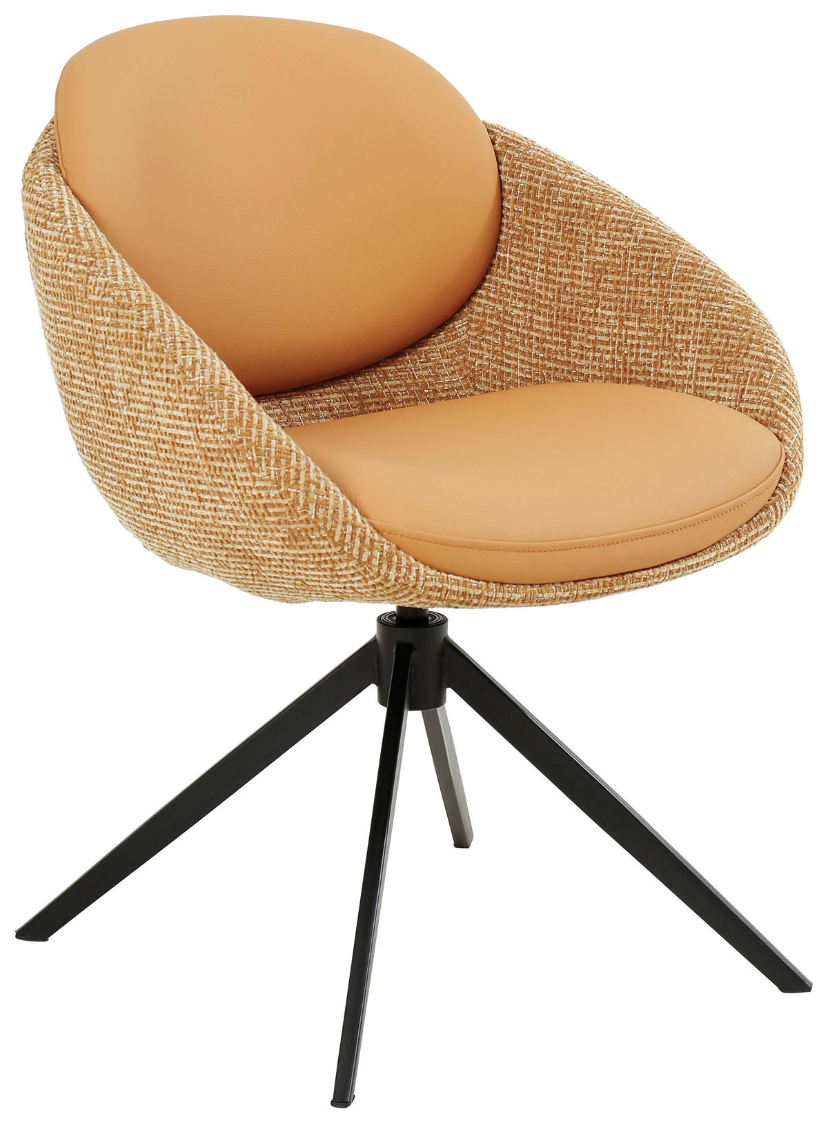 ARMLEHNSTUHL  Sitzfläche 360° drehbar, automatische Rückholfunktion Leinenoptik Echtleder  - Gelb/Schwarz, Design, Leder/Textil (60/80,5/62cm) - Novel