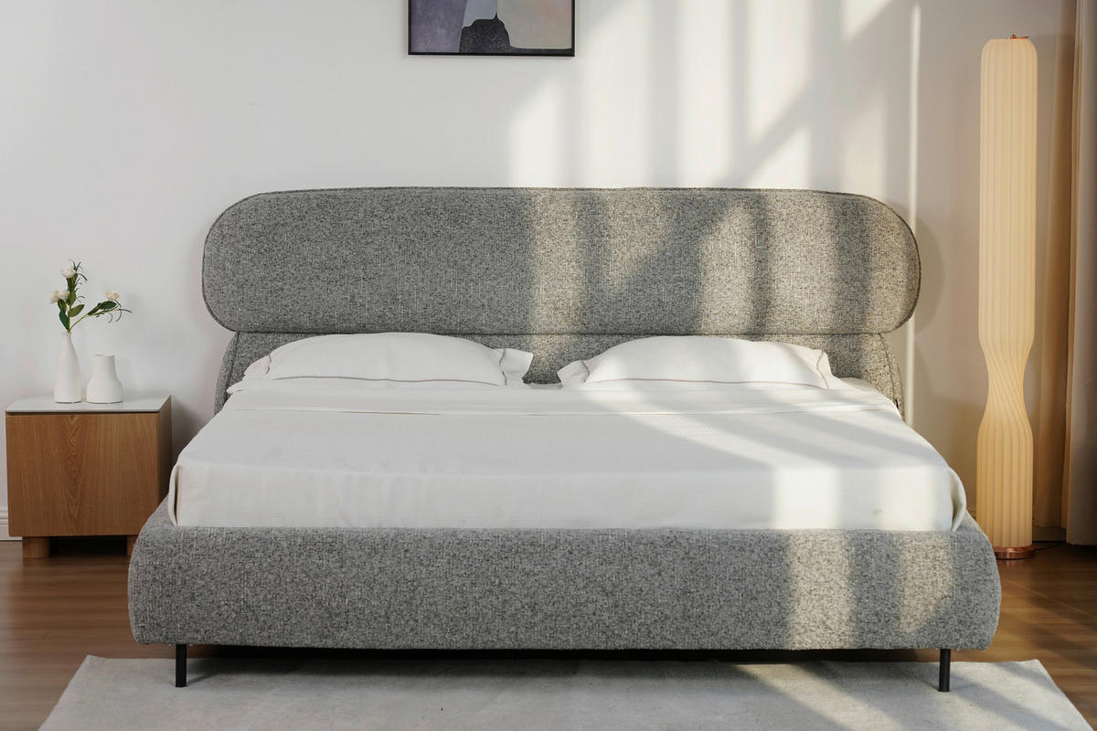 POLSTERBETT 180/200 cm,  in Eichefarben, gepolstertes Kopfteil, Lattenrost,  - Eichefarben/Schwarz, Design, Holz/Textil (180/200cm) - Boxxx