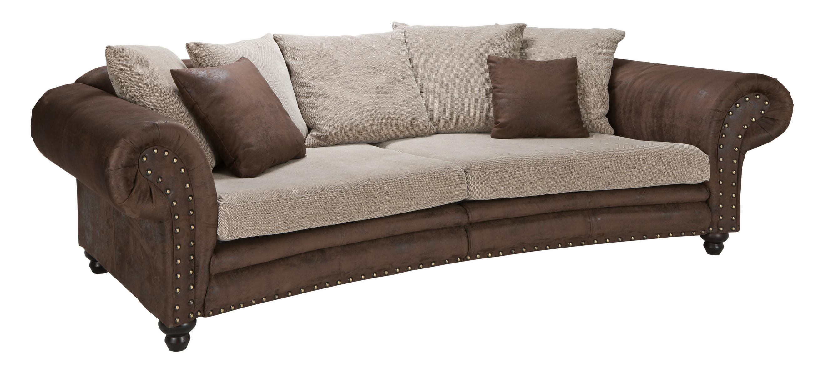 SOFA in Lederlook, Webstoff Braun, Beige - Beige/Schwarz, Lifestyle, Holz/Textil (276/81/140cm) - Landscape