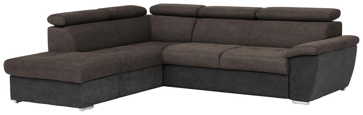 ECKSOFA in Mikrofaser Dunkelbraun  - Chromfarben/Dunkelbraun, Design, Textil/Metall (216/262cm) - Livetastic