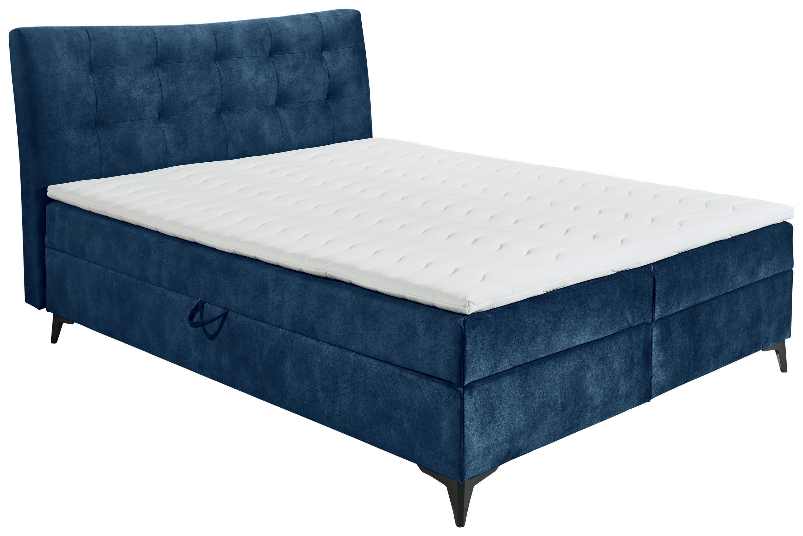 BOXBETT 180/200 cm,  in Blau, gepolstertes Kopfteil, Bettkasten, Topper,  - Blau/Schwarz, MODERN, Holzwerkstoff/Kunststoff (180/200cm) - MID.YOU