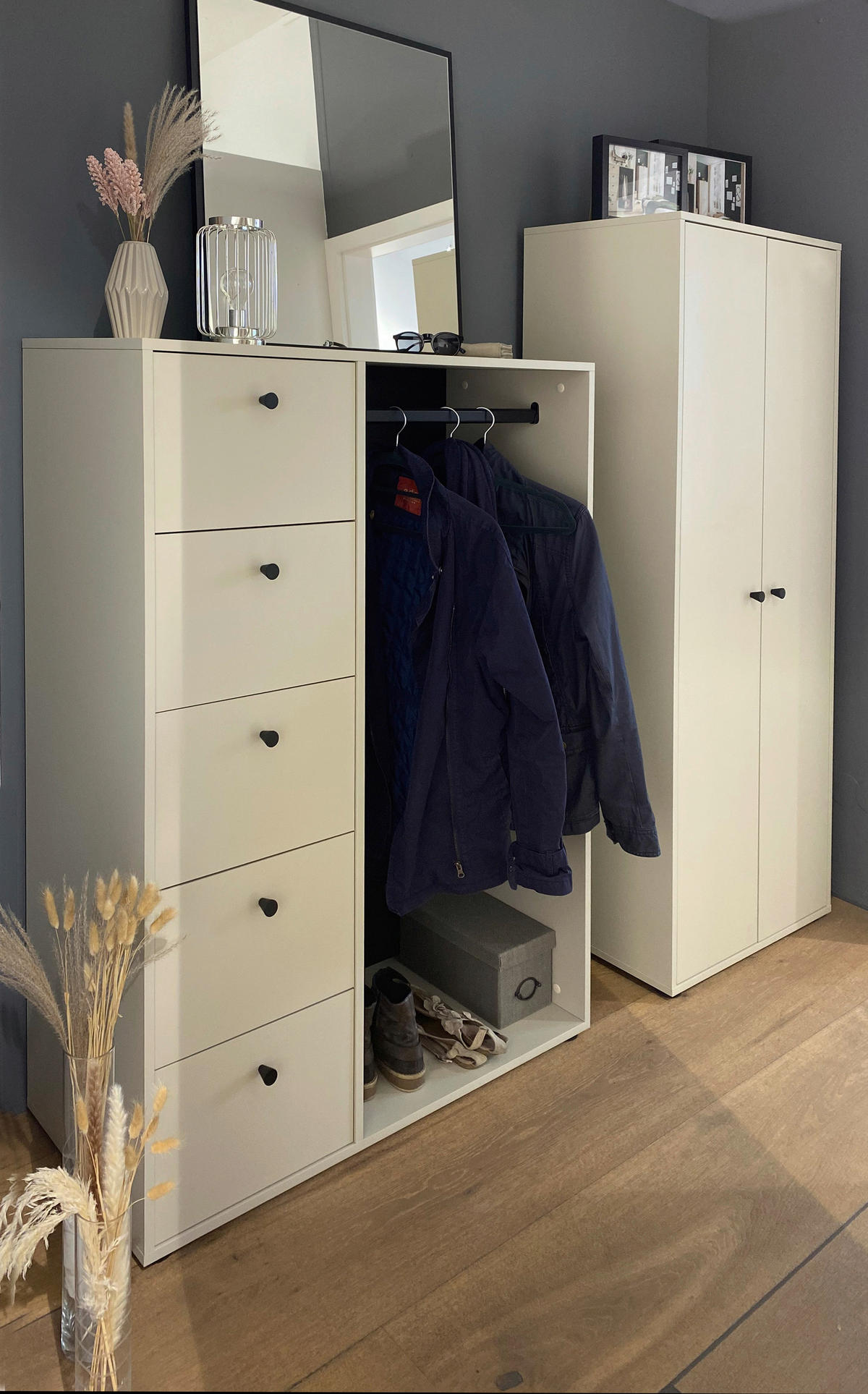 KLEIDERSCHRANK 98/132/98 cm Beige  - Beige/Schwarz, Design, Holzwerkstoff/Metall (98/132/98cm) - MID.YOU