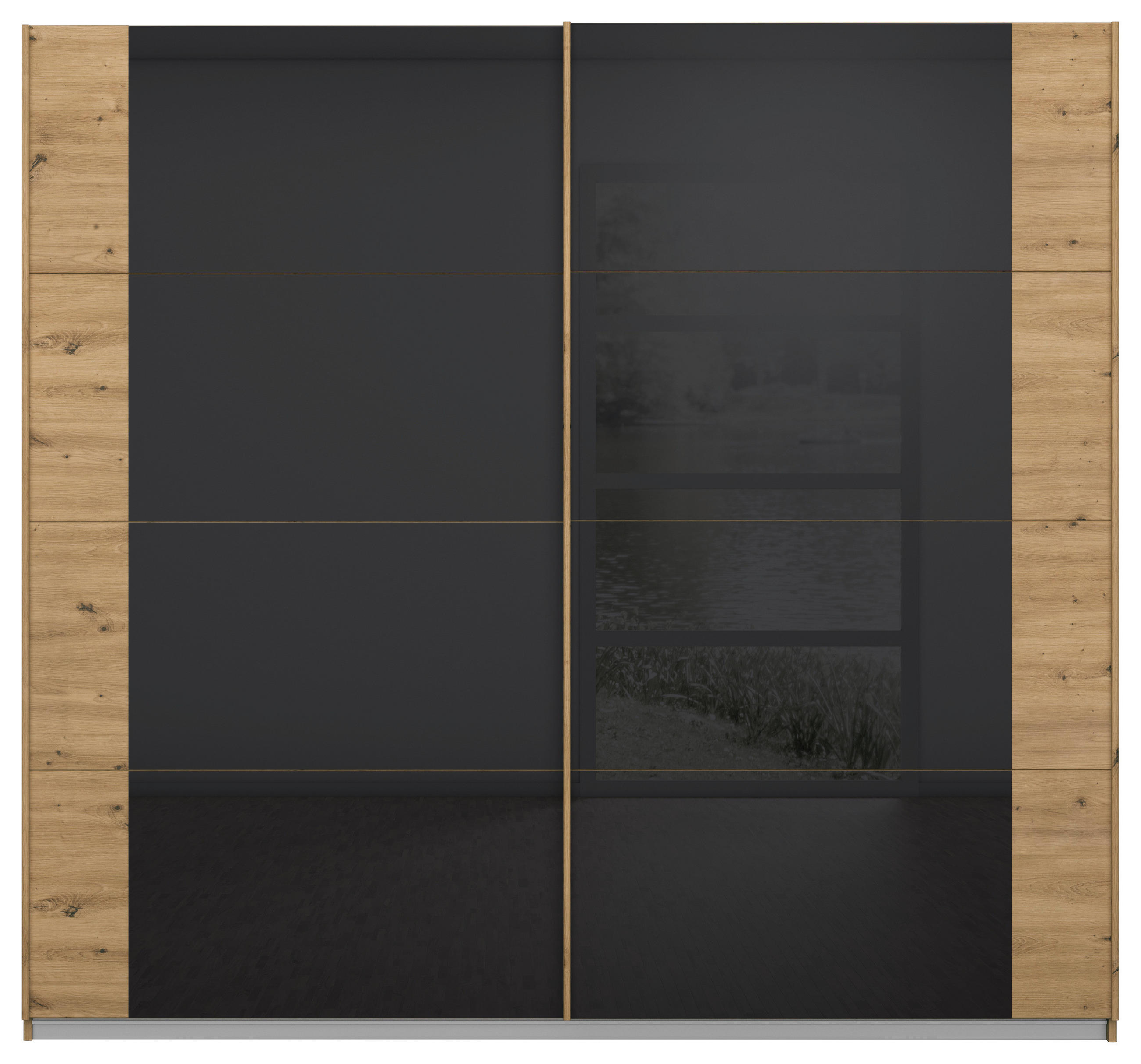 SCHWEBETÜRENSCHRANK in Eiche Artisan, Anthrazit - Anthrazit/Eiche Artisan, Modern, Glas/Holzwerkstoff (225/210/62cm) - Rauch Möbel