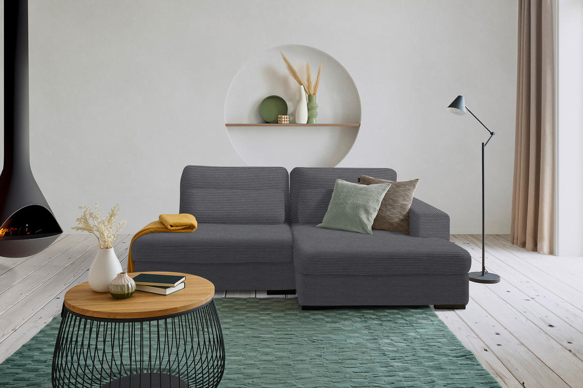 ECKSOFA Dunkelgrau Cord  - Dunkelgrau/Schwarz, Design, Kunststoff/Textil (223/158cm) - Lomoco