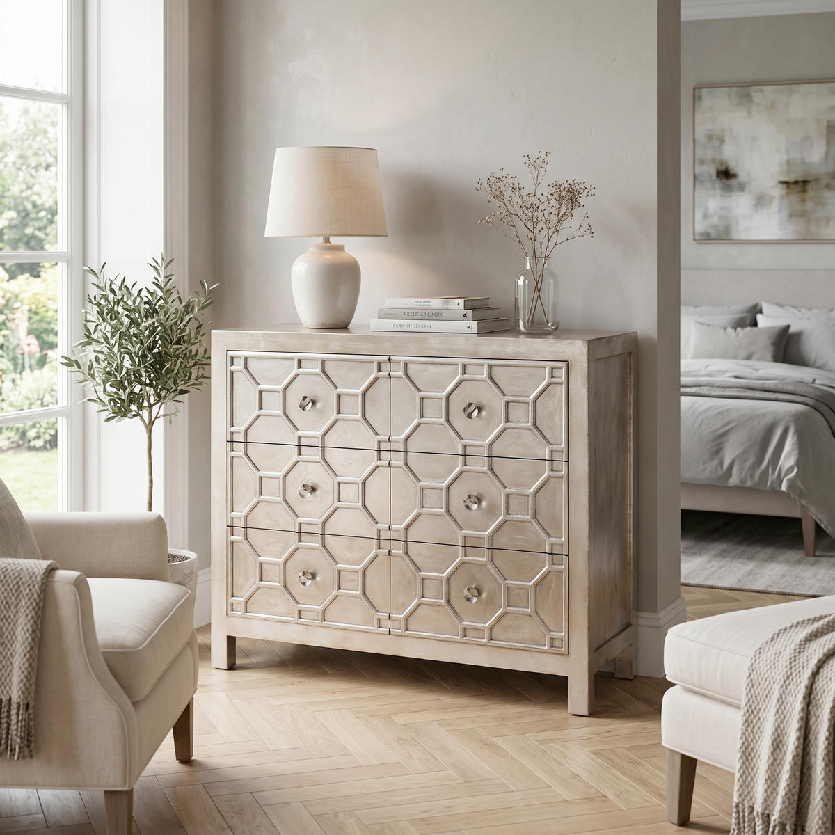 KOMMODE , 108/88/38 cm, 6 Schublade(n)  - Silberfarben, Trend, Holzwerkstoff/Metall (108/88/38cm) - Kare-Design