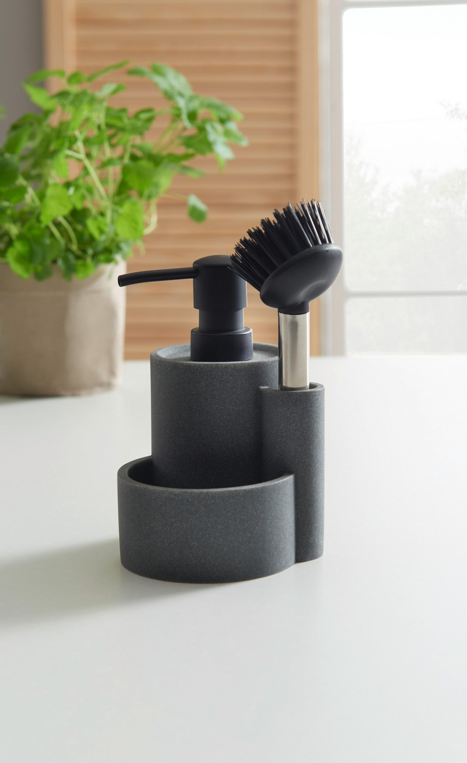 SPÜLMITTELSPENDER - Grau, Basics, Kunststoff/Metall (12/15,5cm) - Homeware Profession.
