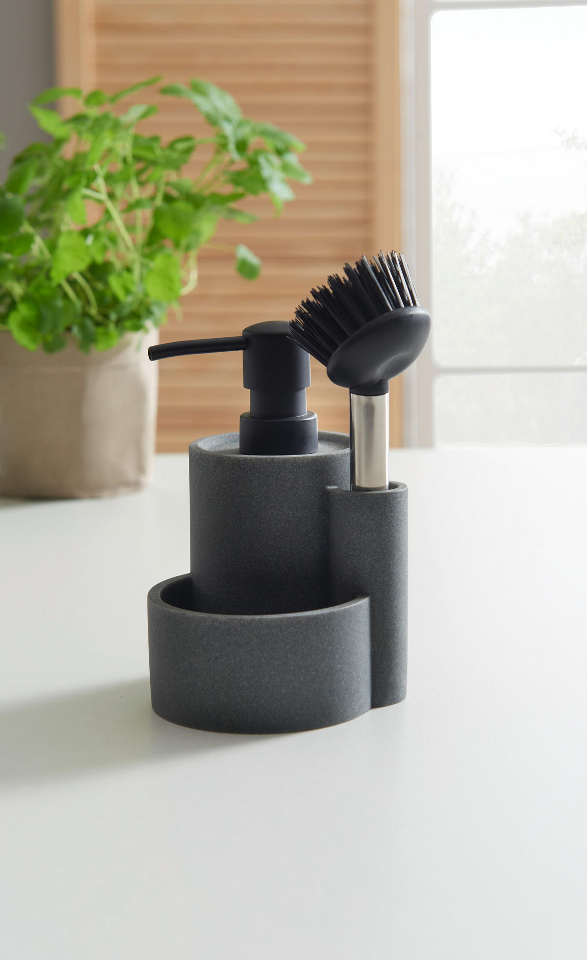 SPÜLMITTELSPENDER  - Grau, Basics, Kunststoff/Metall (12/15,5cm) - Homeware Profession.