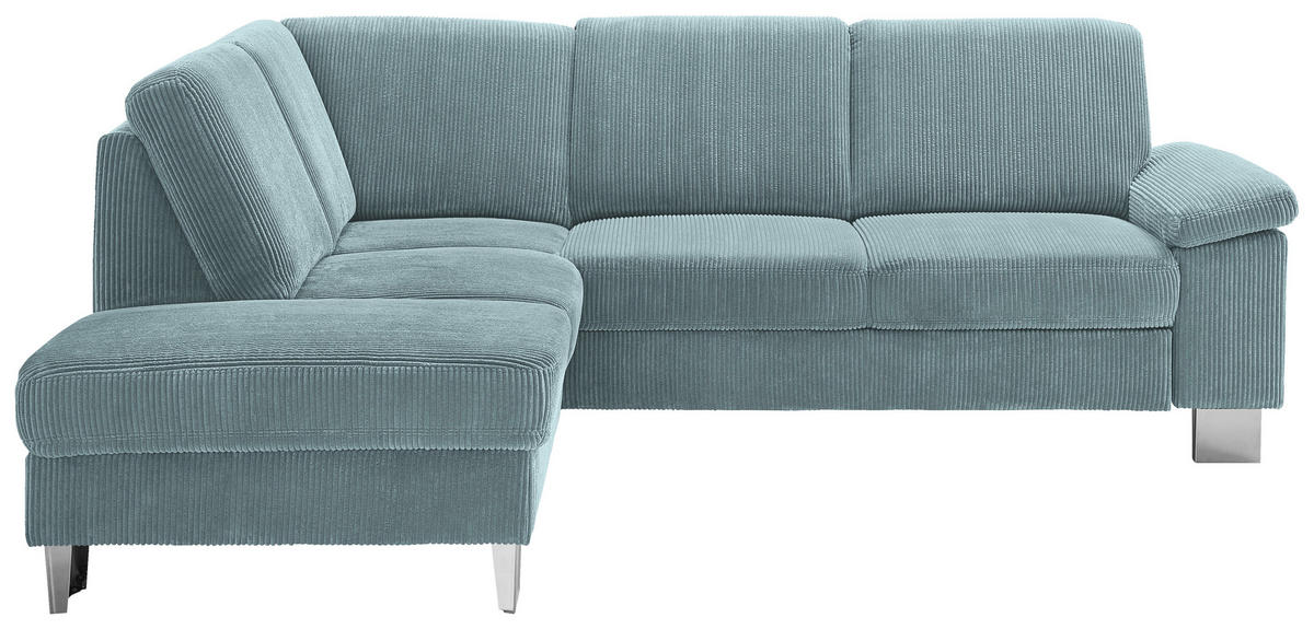 ECKSOFA in Cord Hellblau  200/248 cm  - Edelstahlfarben/Hellblau, KONVENTIONELL, Textil/Metall (200/248cm) - Beldomo System