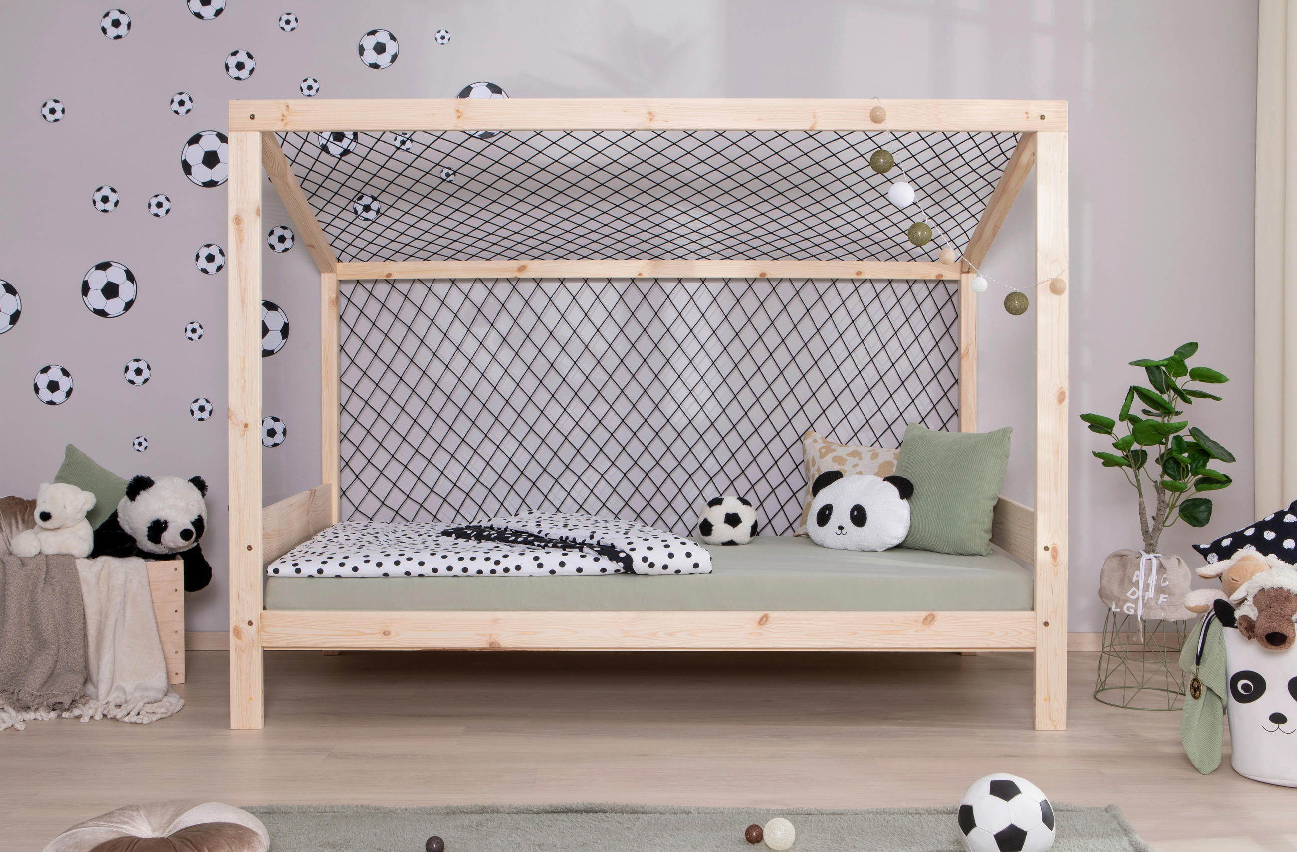 Thumbnail - Mid.you Bodenbett FUßBALLBETT 0406, Natur, Textil, Birke,Kiefer, Schichtholz,massiv, H2, Höhe ca. 12 cm, 90x200 cm, Himm...