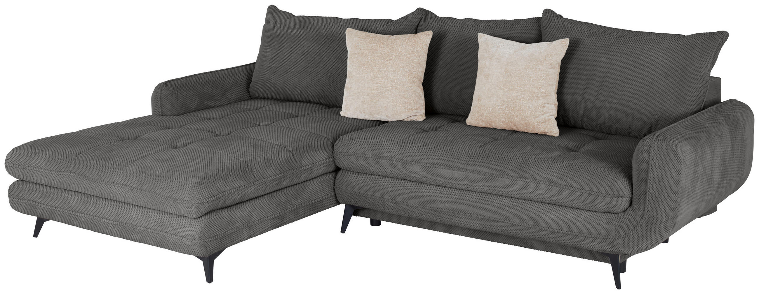 ECKSOFA WAVE Grau Struktur  - Beige/Schwarz, MODERN, Textil/Metall (189/266cm) - MID.YOU