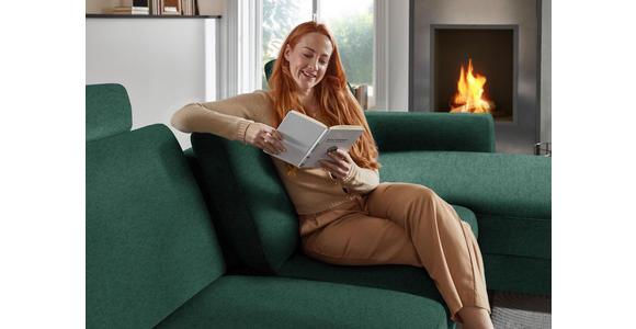 ECKSOFA Dieter Knoll in Chenille, Flachgewebe Waldgrün  316/175 cm  - Waldgrün/Schwarz, Design, Textil/Metall (316/175cm) - Dieter Knoll